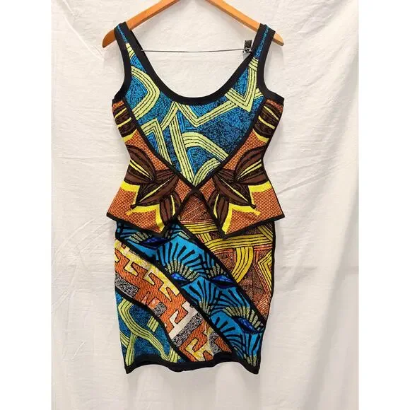 Angelbrinks Tribal Jacquard Peplum Dress Afro Print Large‎ 3D - Picture 2 of 6